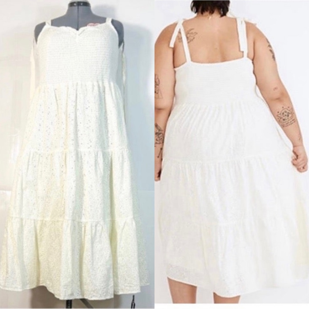 Madewell NWT Sz 3X Lighthouse Eyelet Lucie Tie-Strap Tiered Midi Dress